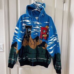 First Row Graphic Mountain Hoodie Full Zip Embroidered Applique Men's Size Large